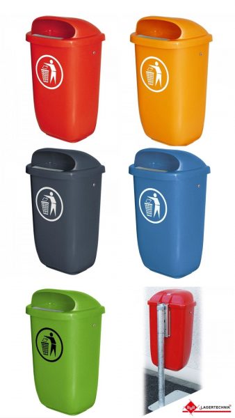 Bunte 50-Liter-Abfallbehälter: Farbenfrohes Recycling für Städte, Gemeinden und Unternehmen !