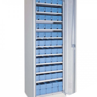 Schrank mit Regalkästen taubenblau, LxBxH 400x117x90 mm, Türen in lichtgrau RAL 7035