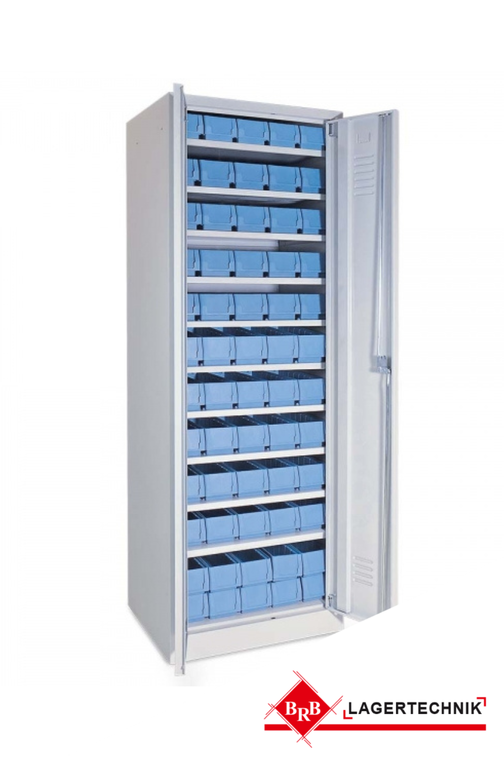 Schrank mit Regalkästen taubenblau, LxBxH 400x117x90 mm, Türen in lichtgrau RAL 7035