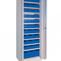 Schrank mit Regalkästen blau, LxBxH 400x183x81 mm, Türen in lichtgrau RAL 7035
