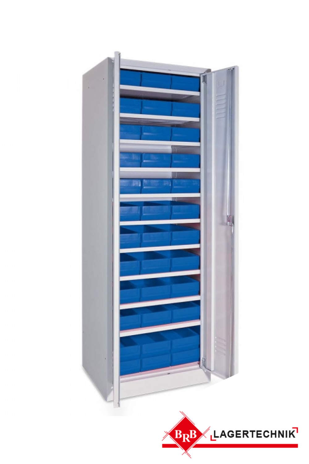 Schrank mit Regalkästen blau, LxBxH 400x183x81 mm, Türen in lichtgrau RAL 7035